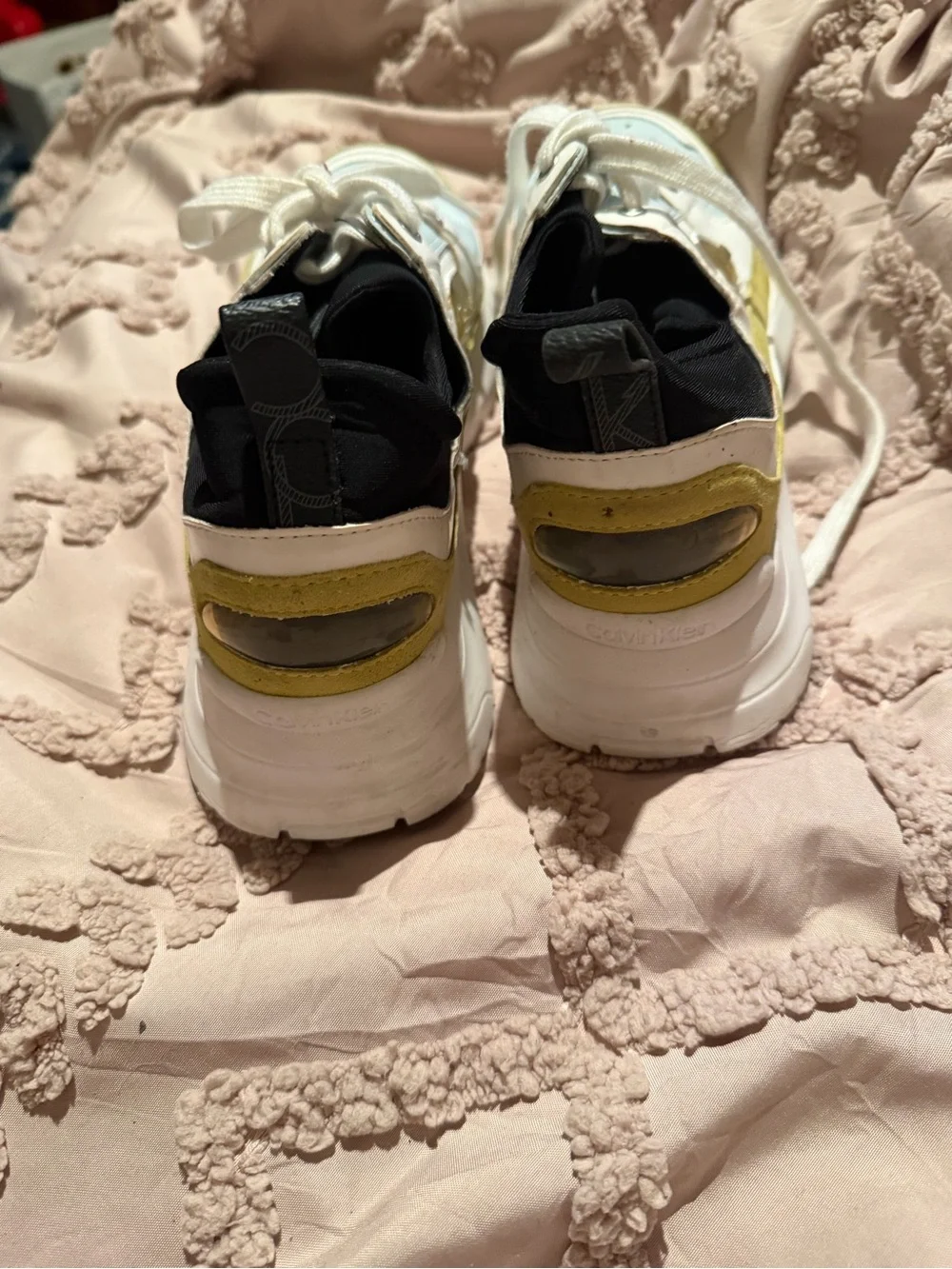 Calvin Klein White, Light Blue & Yellow lime Women's Chunky Lace-Up Sneakers 7